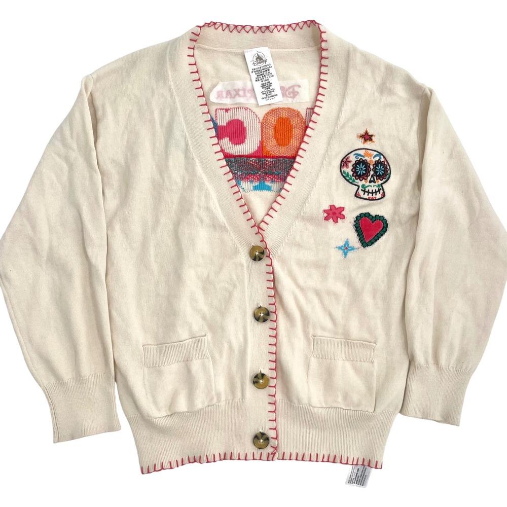 Disney Coco Cardigan Kids 11/12 Cream Pixar Dia de los Muertos Sugar Skull Knit